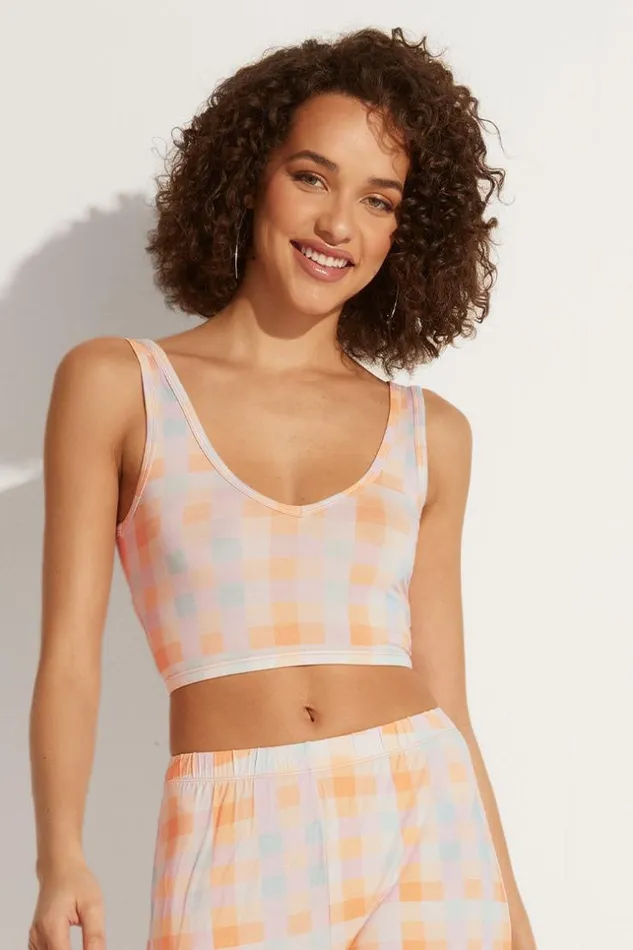 Women Tops Cupshe Gleam Vneck Sleeveless Gingham Top Multicolor