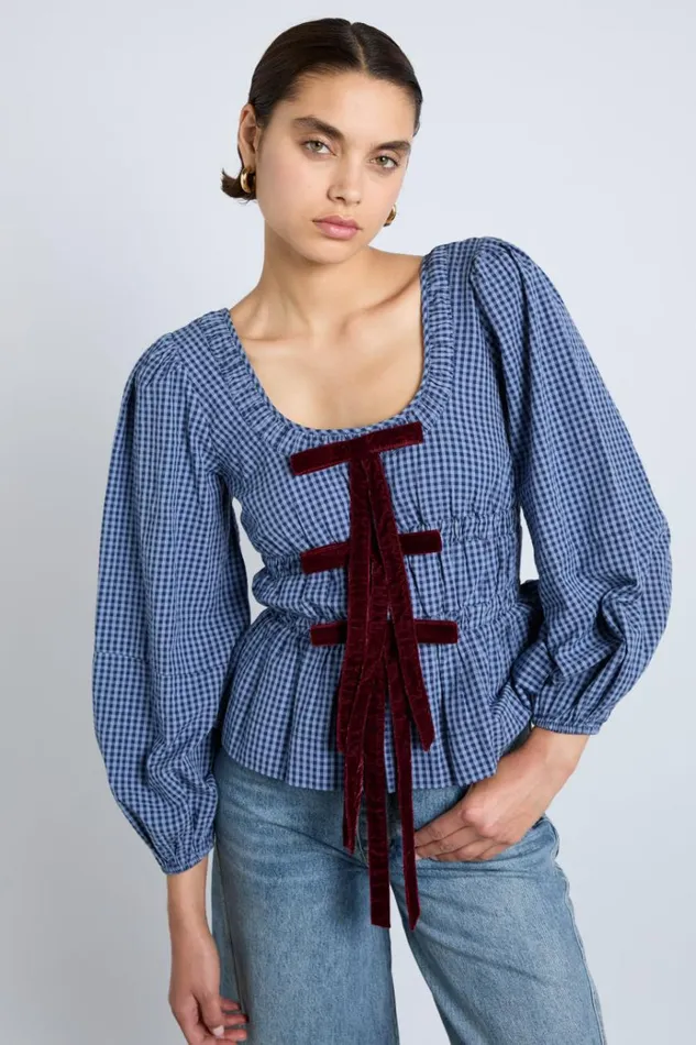 Women Tops Damson Madder Dakota Blouse 8211 Blue Check