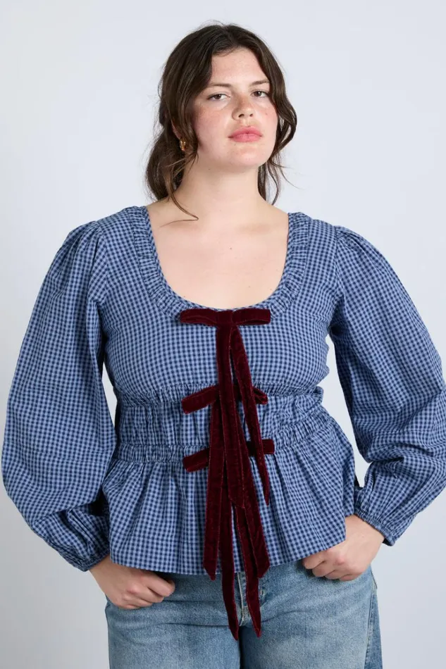 Women Tops Damson Madder Dakota Blouse 8211 Blue Check