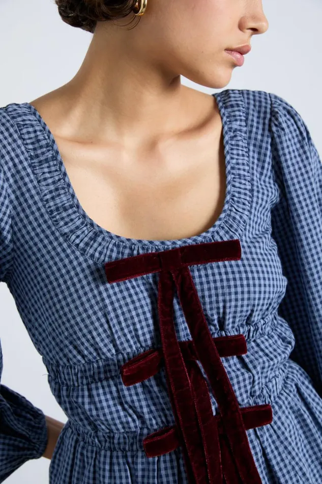 Women Tops Damson Madder Dakota Blouse 8211 Blue Check