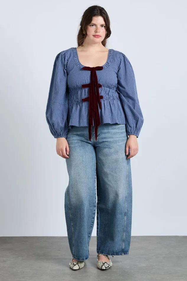 Women Tops Damson Madder Dakota Blouse 8211 Blue Check