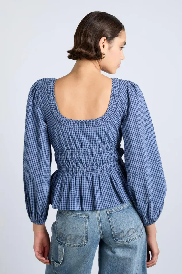 Women Tops Damson Madder Dakota Blouse 8211 Blue Check