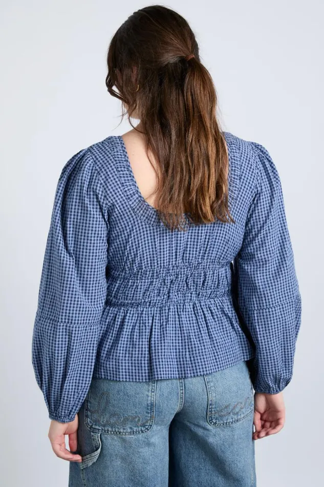 Women Tops Damson Madder Dakota Blouse 8211 Blue Check
