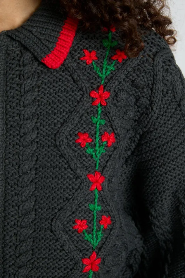 Women Tops Damson Madder Grandpa Cardigan 8211 Charcoal Cable