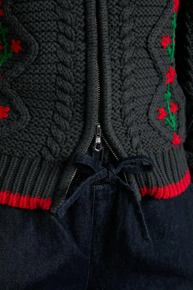 Women Tops Damson Madder Grandpa Cardigan 8211 Charcoal Cable