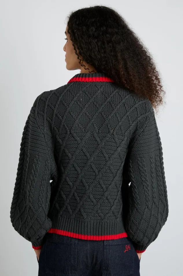 Women Tops Damson Madder Grandpa Cardigan 8211 Charcoal Cable