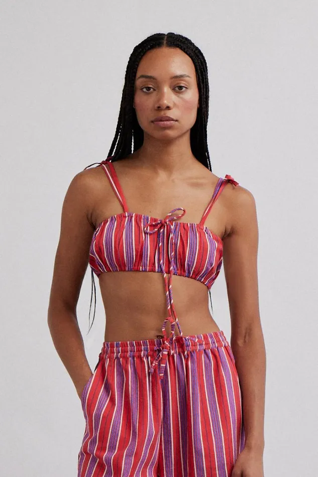 Women Tops Damson Madder Karmen Ruched Bralet 8211 Red Stripe