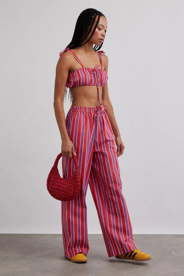 Women Tops Damson Madder Karmen Ruched Bralet 8211 Red Stripe