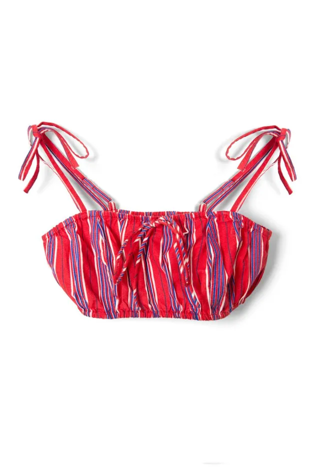 Women Tops Damson Madder Karmen Ruched Bralet 8211 Red Stripe