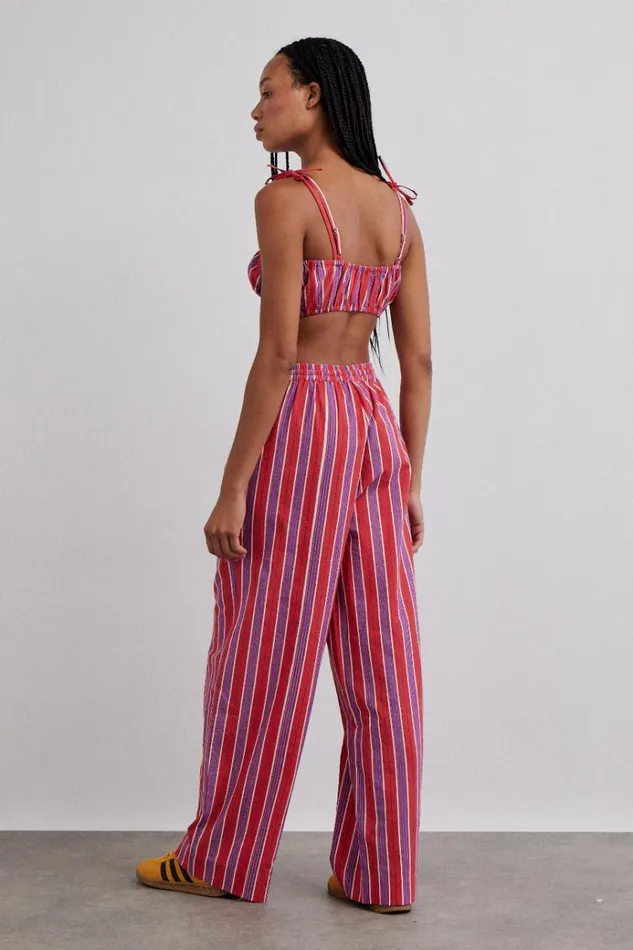 Women Tops Damson Madder Karmen Ruched Bralet 8211 Red Stripe