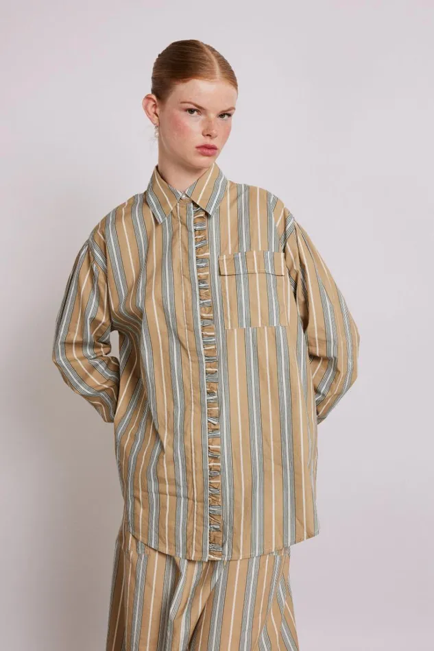 Women Tops Damson Madder Kylie Ruffle Shirt 8211 Tan Stripe