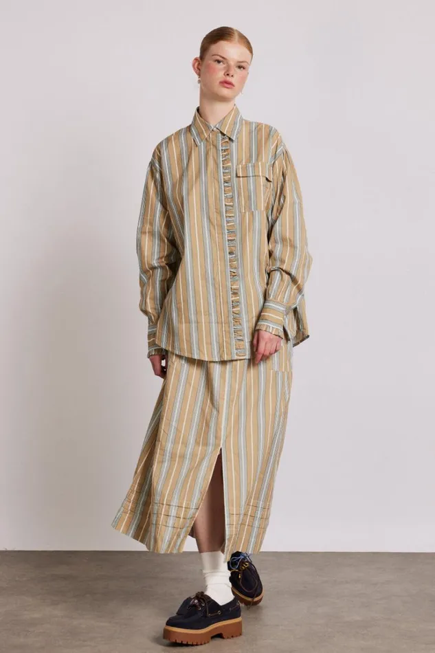 Women Tops Damson Madder Kylie Ruffle Shirt 8211 Tan Stripe