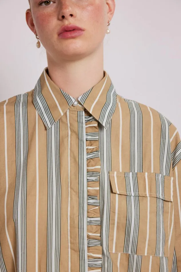 Women Tops Damson Madder Kylie Ruffle Shirt 8211 Tan Stripe