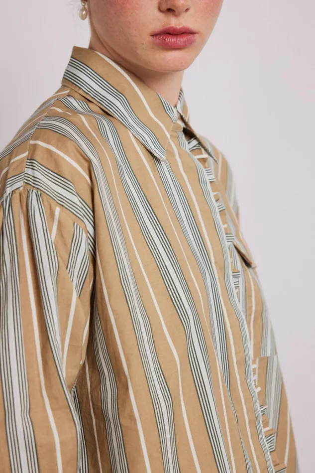 Women Tops Damson Madder Kylie Ruffle Shirt 8211 Tan Stripe