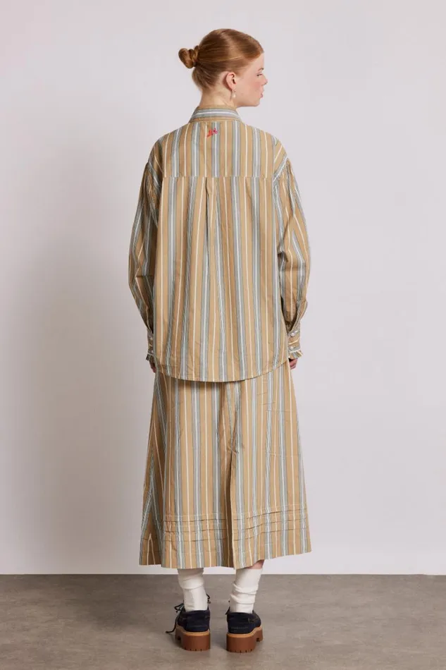 Women Tops Damson Madder Kylie Ruffle Shirt 8211 Tan Stripe