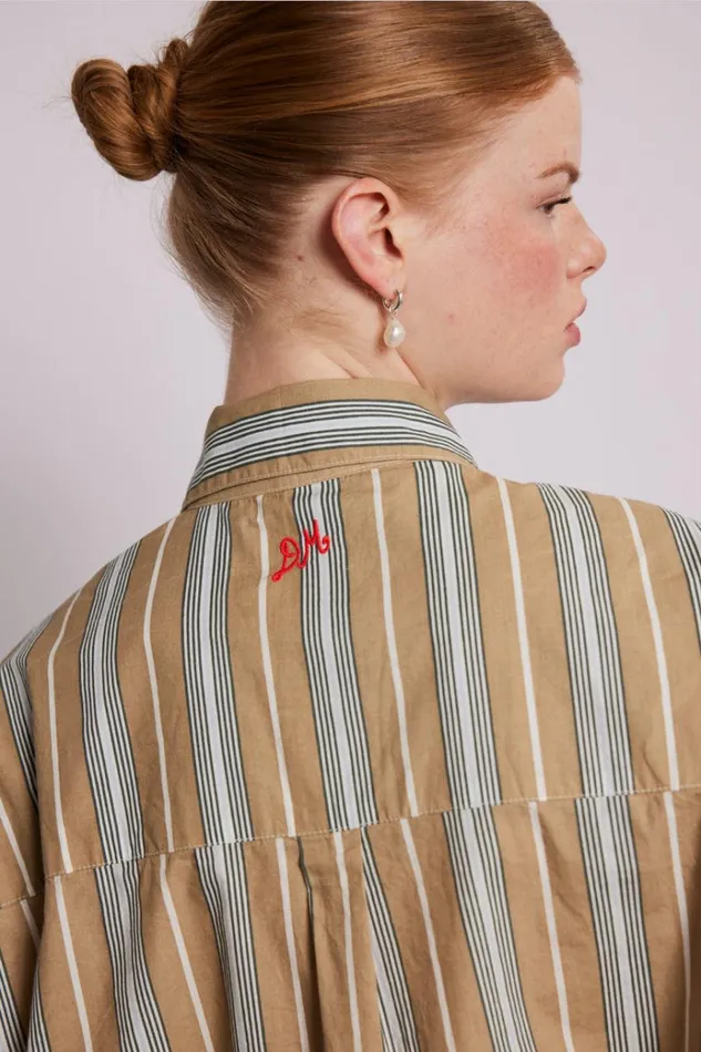 Women Tops Damson Madder Kylie Ruffle Shirt 8211 Tan Stripe