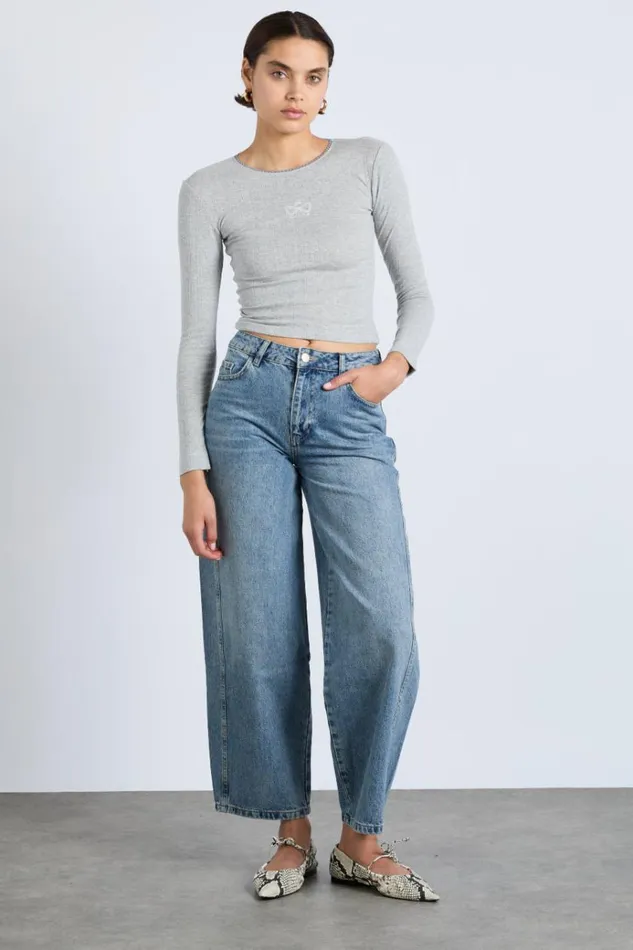 Women Tops Damson Madder Lua Long Sleeve Pointelle Top 8211 Grey Marl