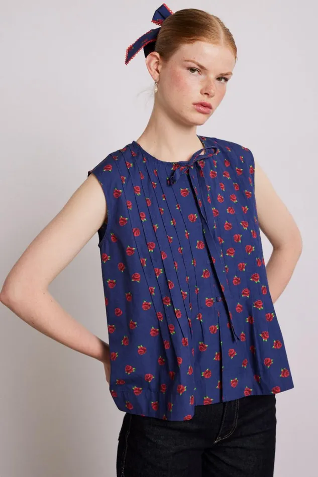 Women Tops Damson Madder Nora Pin Tuck Blouse 8211 Rose Print