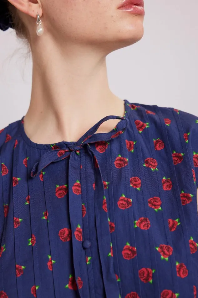 Women Tops Damson Madder Nora Pin Tuck Blouse 8211 Rose Print