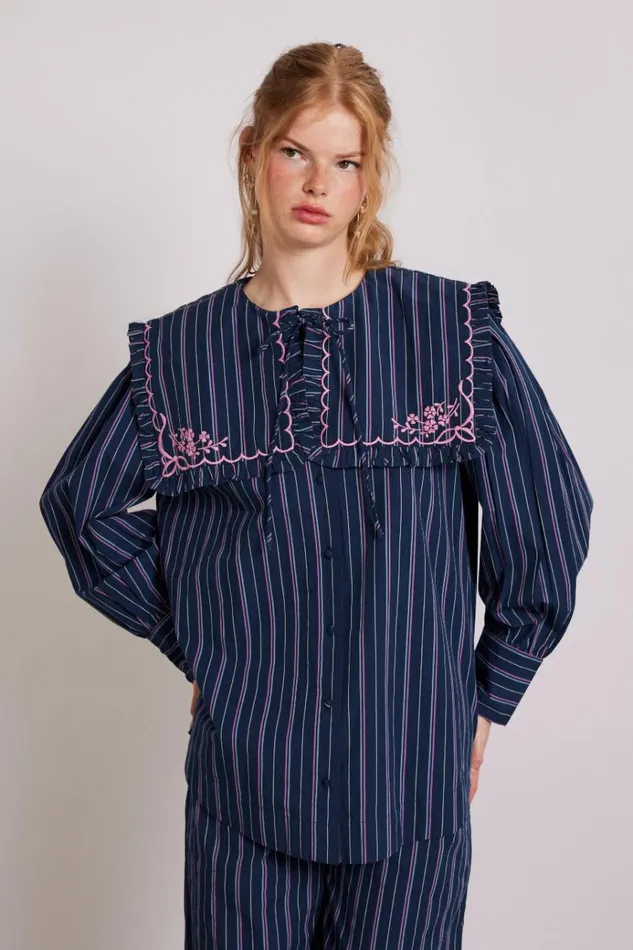 Women Tops Damson Madder Nordine Blouse 8211 Navy Stripe