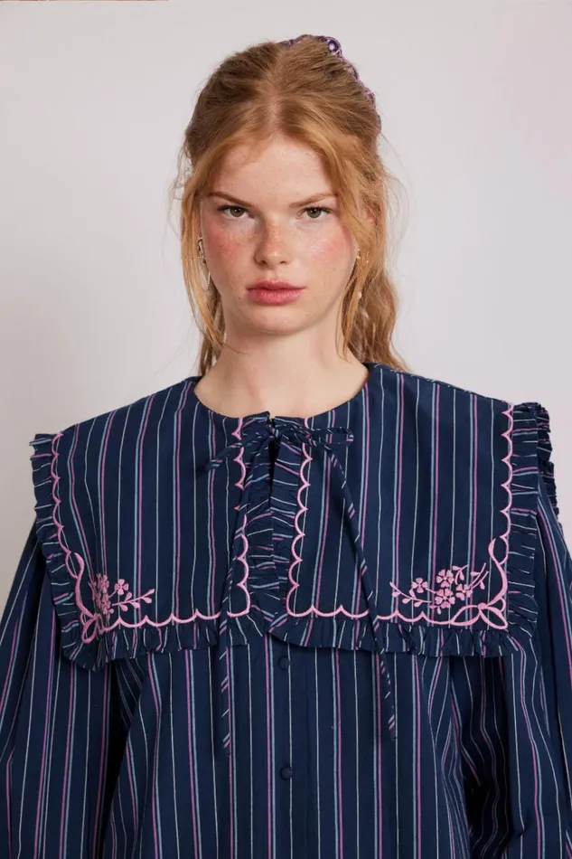 Women Tops Damson Madder Nordine Blouse 8211 Navy Stripe
