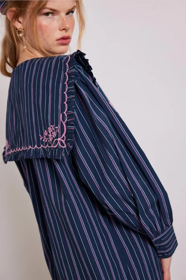 Women Tops Damson Madder Nordine Blouse 8211 Navy Stripe