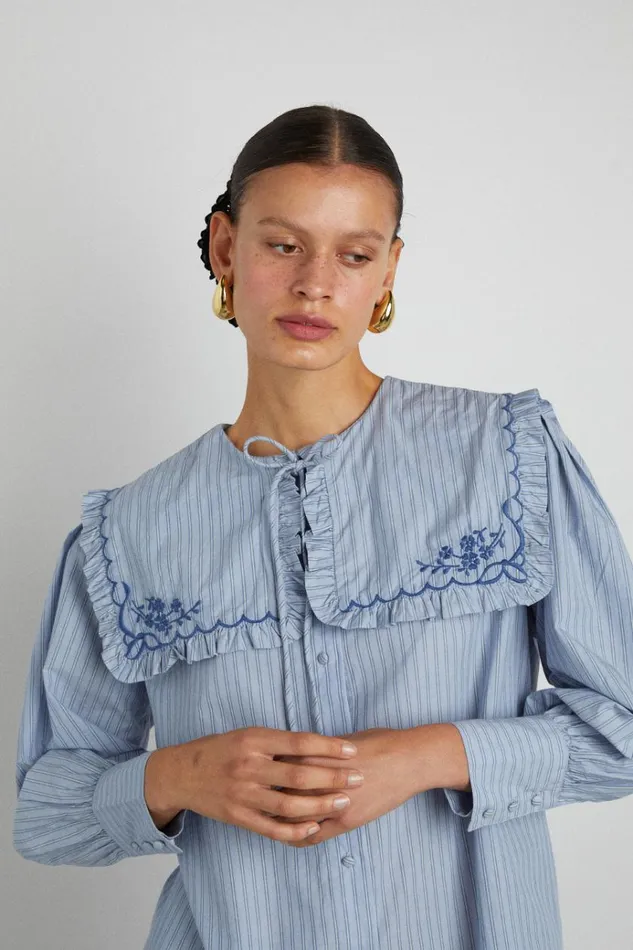 Women Tops Damson Madder Nordine Square Collar Blouse 8211 Blue Stripe