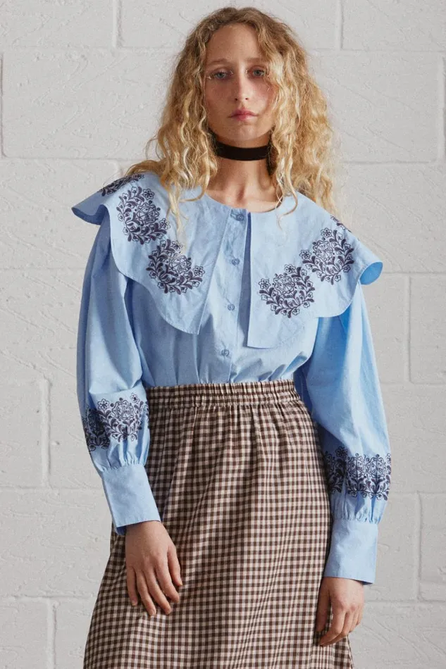 Women Tops Damson Madder Romeo Embroidered Blouse Blue