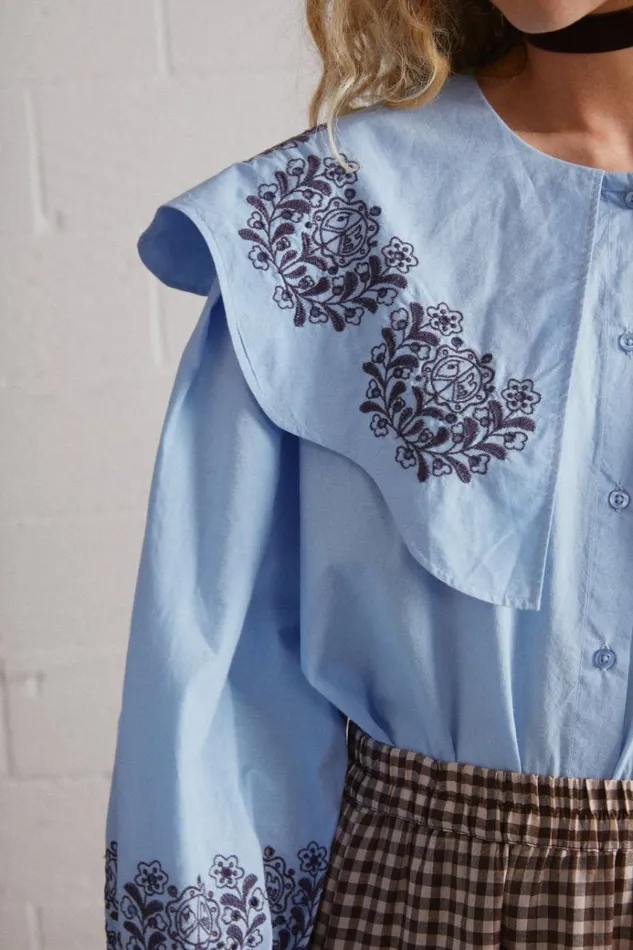 Women Tops Damson Madder Romeo Embroidered Blouse Blue