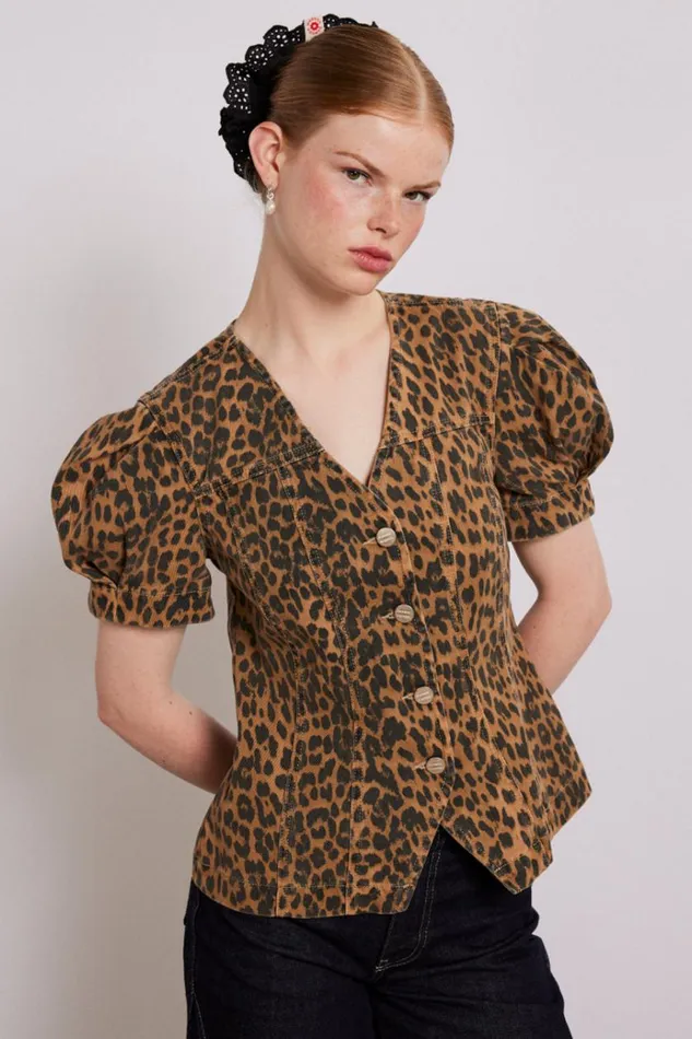 Women Tops Damson Madder Shell Denim Top 8211 Leopard