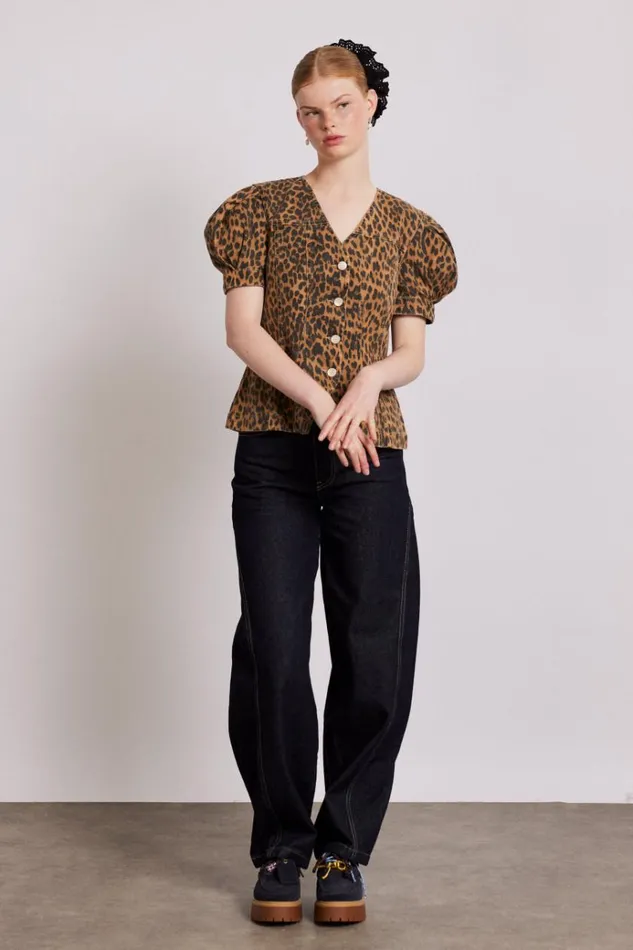 Women Tops Damson Madder Shell Denim Top 8211 Leopard