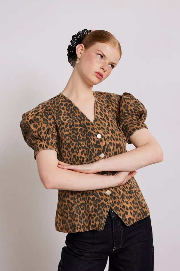 Women Tops Damson Madder Shell Denim Top 8211 Leopard