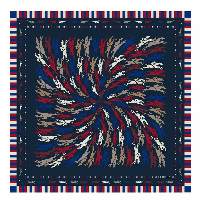Women Trs Paris Longchamp Silk Scarf 70 Navy Longchamp Silk Scarves