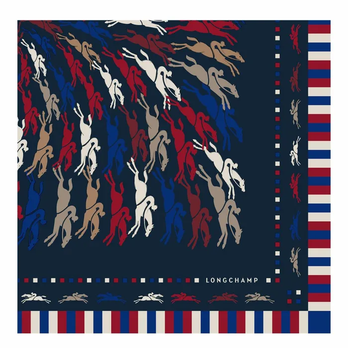 Women Trs Paris Longchamp Silk Scarf 70 Navy Longchamp Silk Scarves