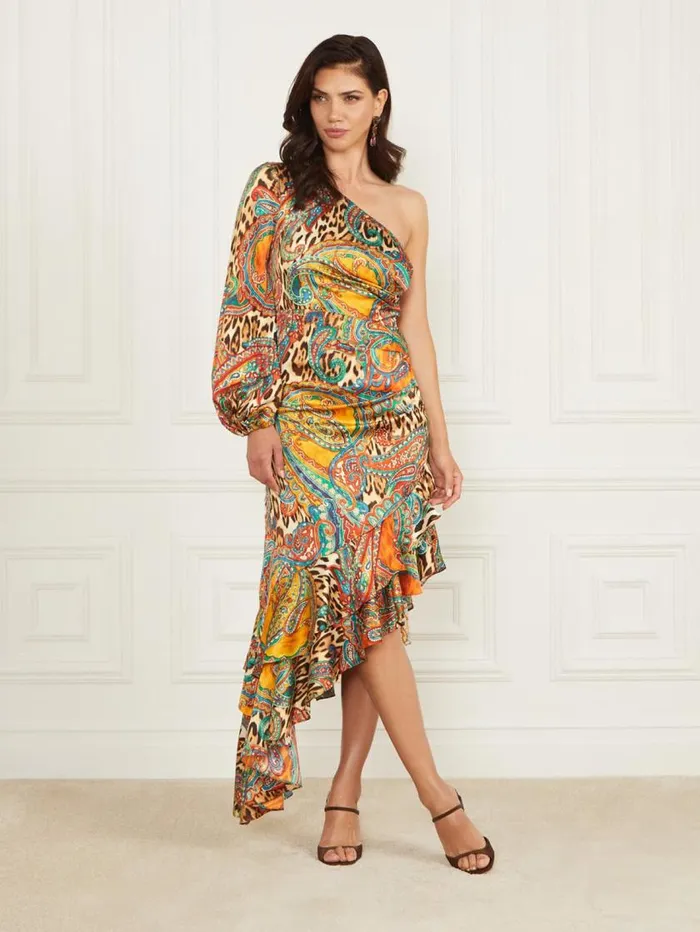 Women Tricia Ruffle Dress Phoenix Rising Print Marciano Dresses