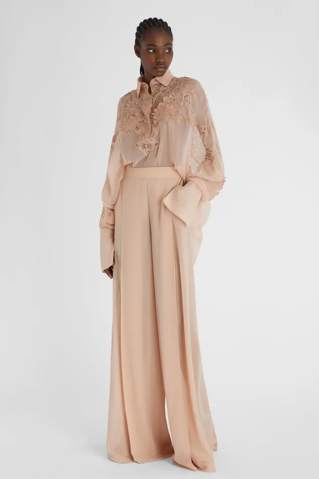 Women Trousers Ermanno Scervino Designer Pink Silk Palazzo Trousers 8211 Ermanno Scervino Brown