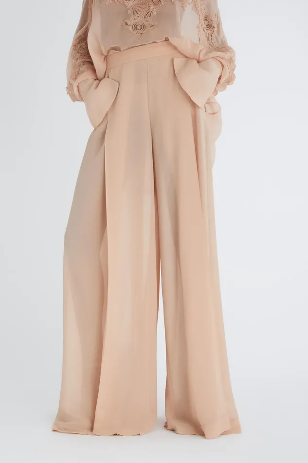 Women Trousers Ermanno Scervino Designer Pink Silk Palazzo Trousers 8211 Ermanno Scervino Brown