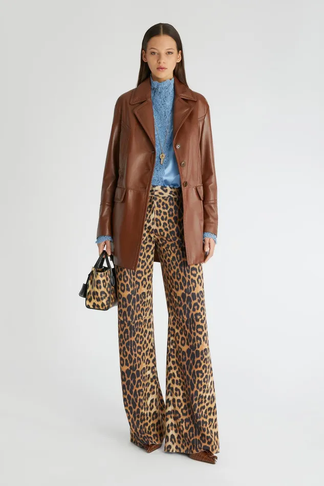 Women Trousers Ermanno Scervino Designer Spotted Print Leather Bootcut Trousers 8211 Ermanno Scervino Leopard Print