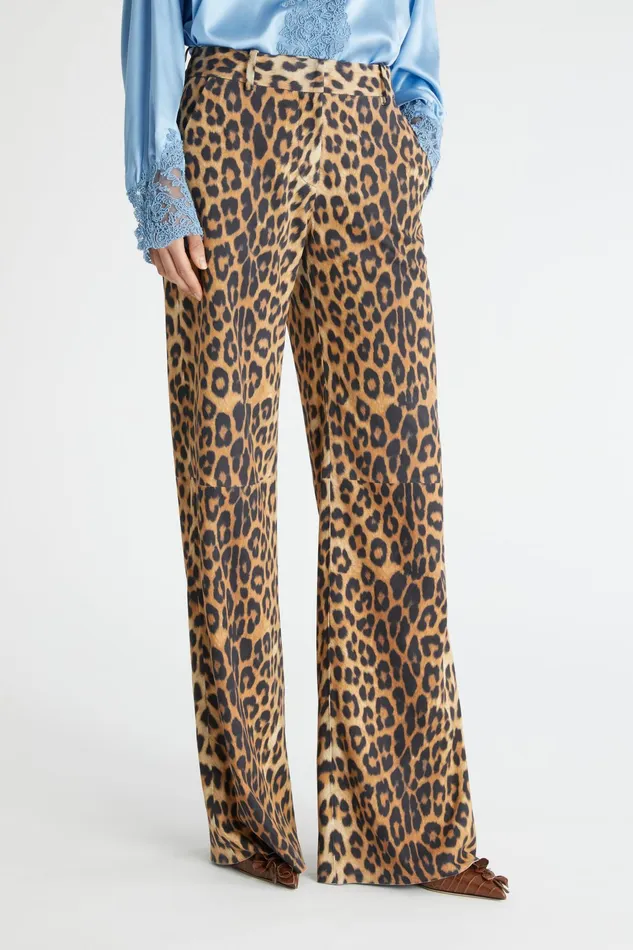 Women Trousers Ermanno Scervino Designer Spotted Print Leather Bootcut Trousers 8211 Ermanno Scervino Leopard Print