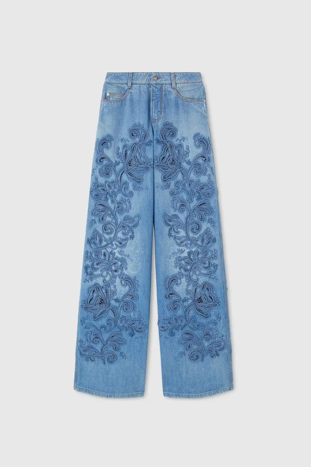 Women Trousers Ermanno Scervino Palazzo Denim Jeans With Application Lace 8211 Ermanno Scervino Blue Denim Women Trousers Ermanno Scervino Palazzo Denim Jeans With Application Lace 8211 Ermanno Scervino Blue Denim
