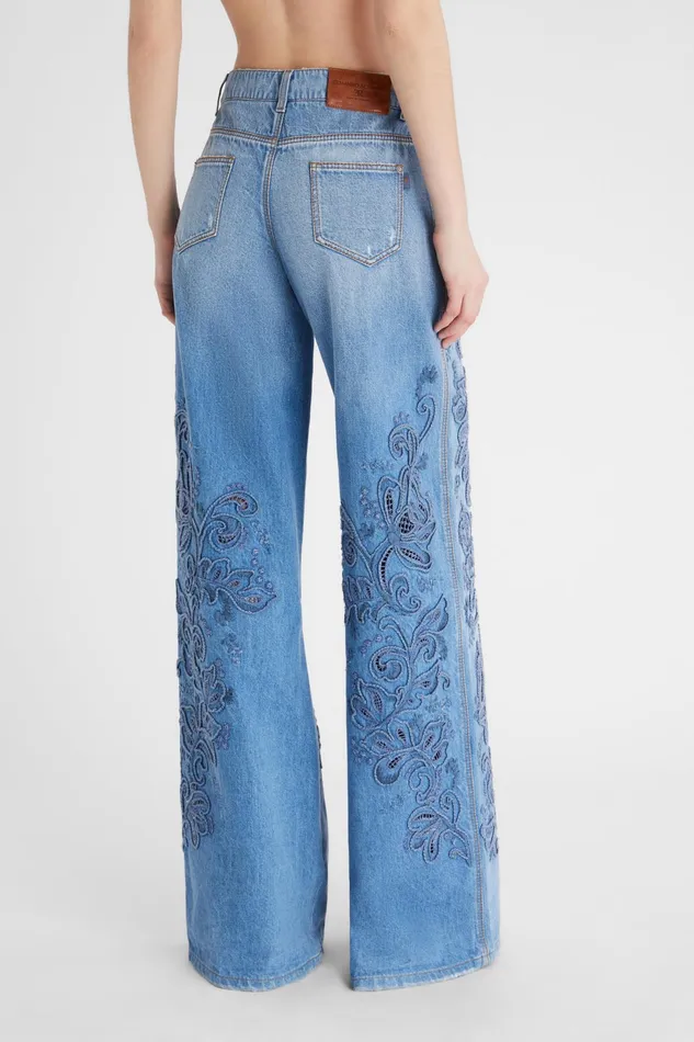 Women Trousers Ermanno Scervino Palazzo Denim Jeans With Application Lace 8211 Ermanno Scervino Blue Denim