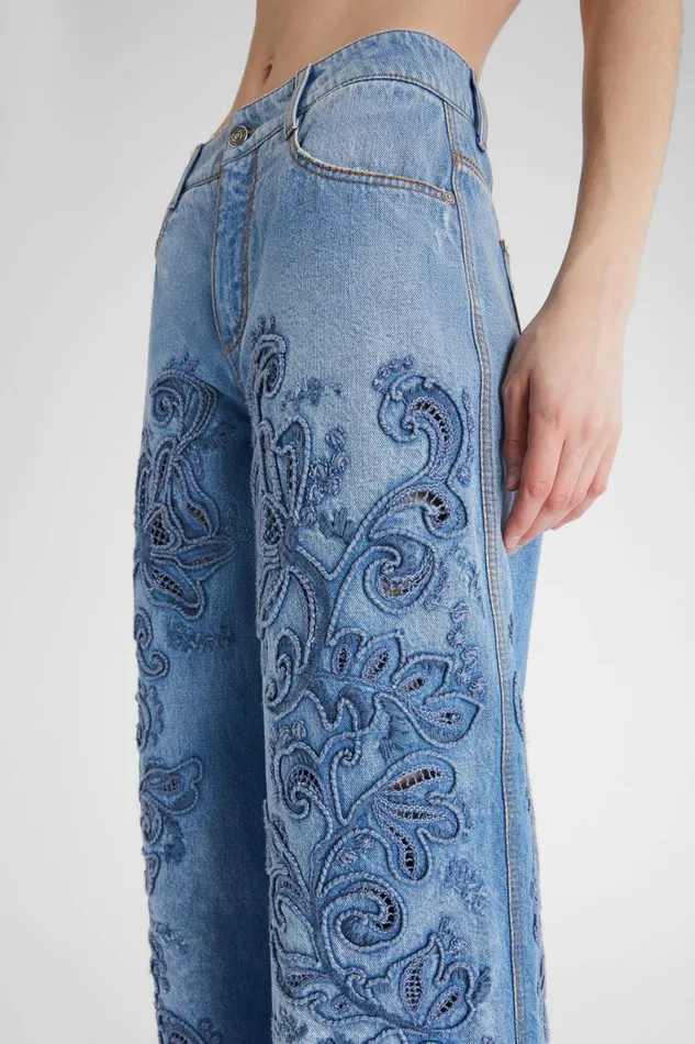 Women Trousers Ermanno Scervino Palazzo Denim Jeans With Application Lace 8211 Ermanno Scervino Blue Denim