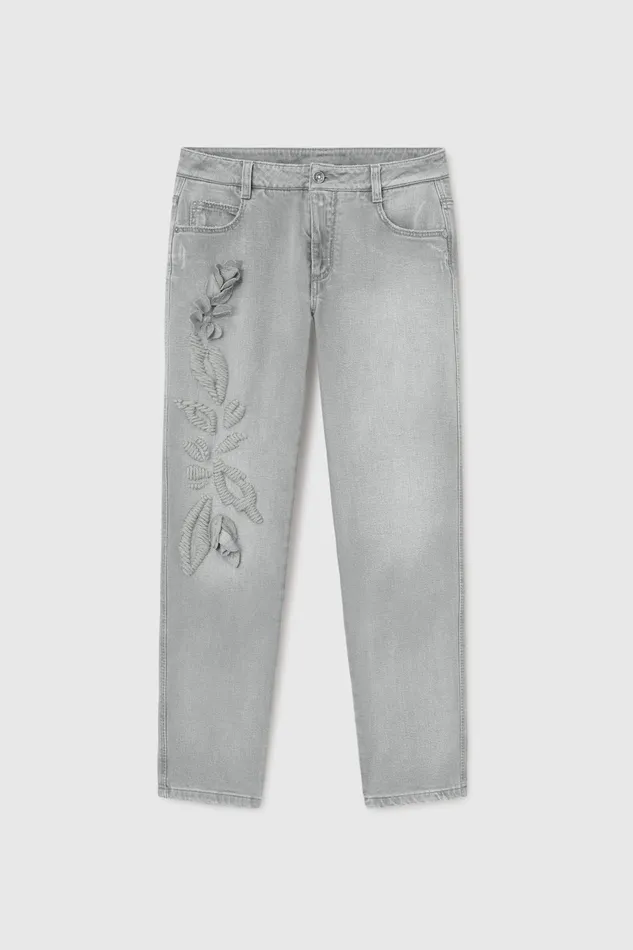 Women Trousers Ermanno Scervino Straightcut Denim Trousers With Handembroidery Grey Women Trousers Ermanno Scervino Straightcut Denim Trousers With Handembroidery Grey