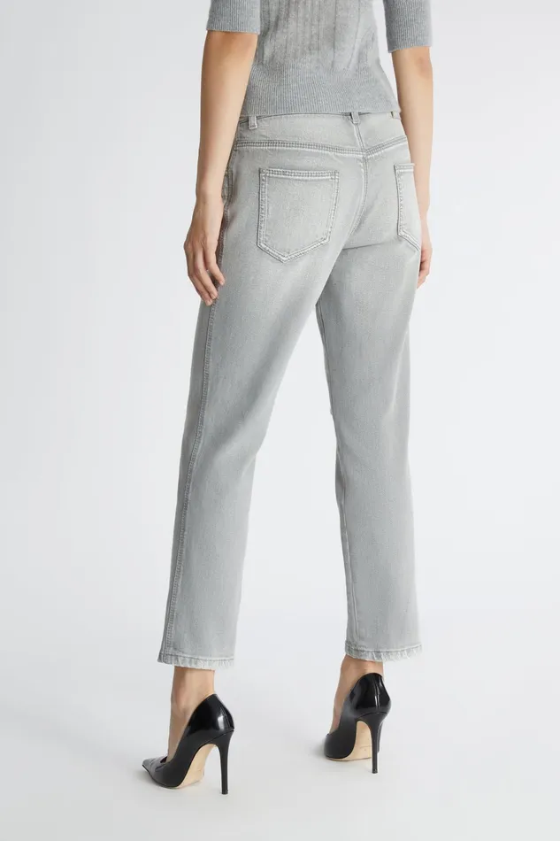 Women Trousers Ermanno Scervino Straightcut Denim Trousers With Handembroidery Grey