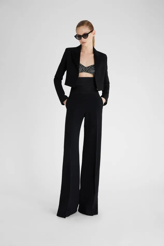 Women Trousers Ermanno Scervino Women039s Highwaisted Black Palazzo Pants 8211 Ermanno Scervino Black