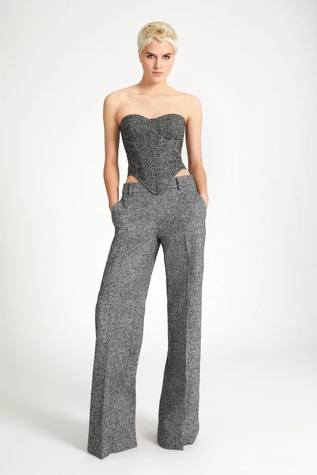 Women Trousers Ermanno Scervino Wool Herringbone Bootcut Trousers Print