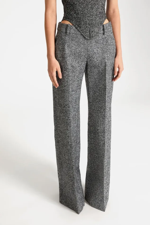 Women Trousers Ermanno Scervino Wool Herringbone Bootcut Trousers Print