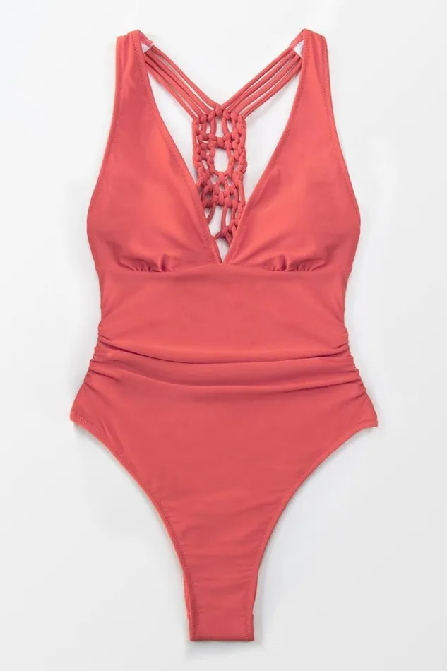 Women Tummy Control Swimsuits Cupshe Braided Back And Strappy One Piece Swimsuit Coral