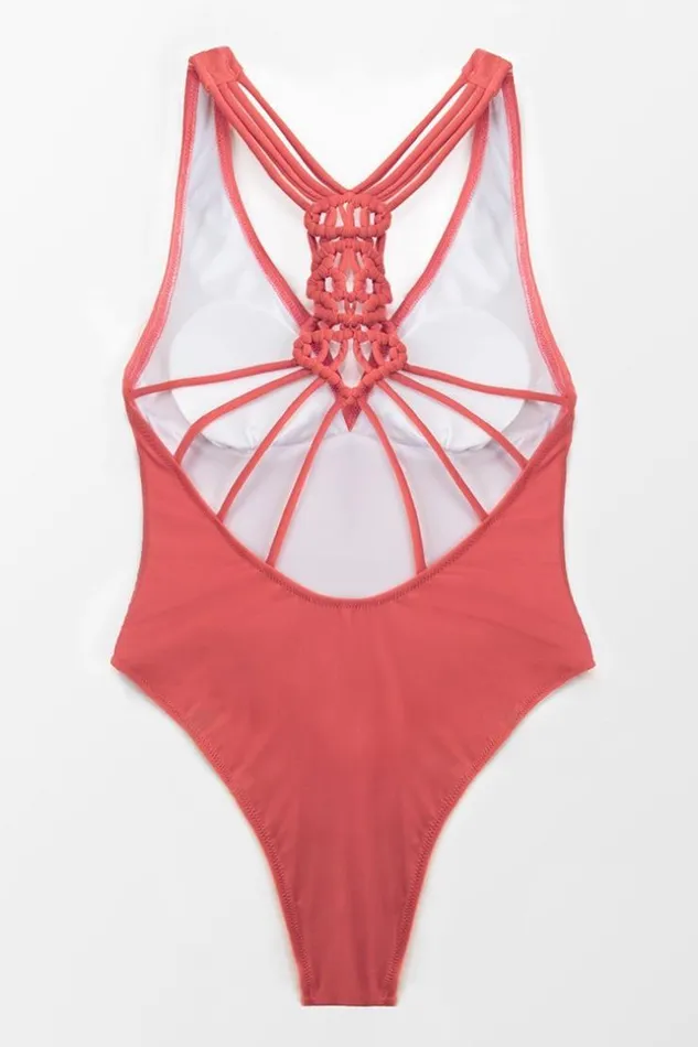 Women Tummy Control Swimsuits Cupshe Braided Back And Strappy One Piece Swimsuit Coral