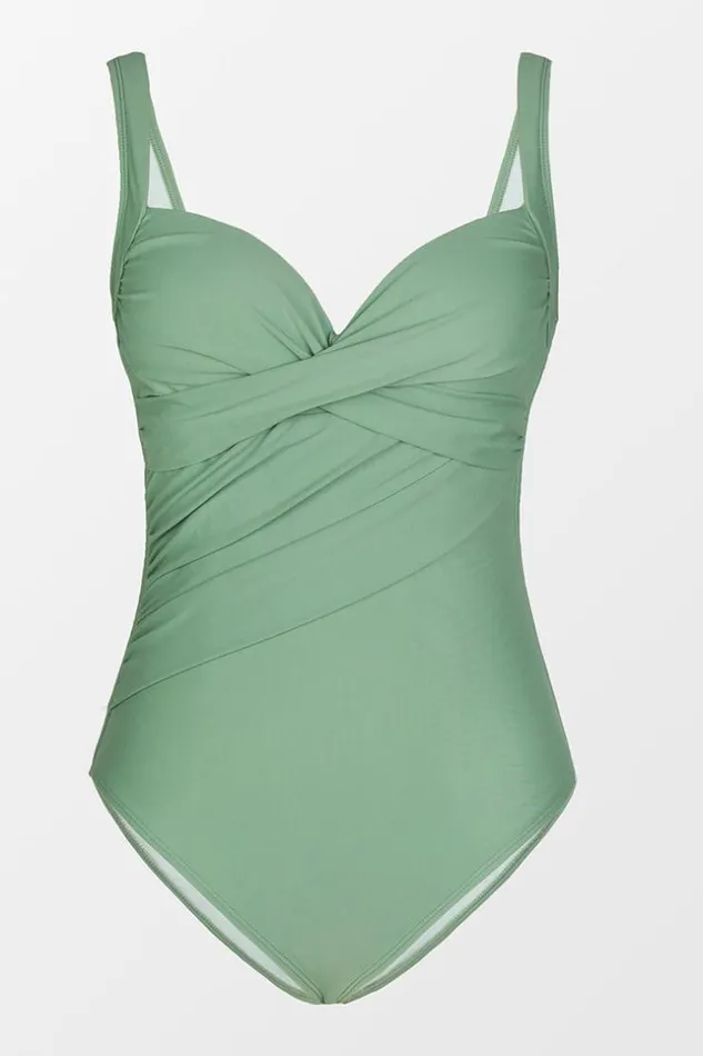 Women Tummy Control Swimsuits Cupshe Forest Adventure Solid Wrap Front One Piece Swimsuit Green